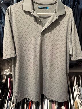 Roundtree & Yorke Light Gray Diamond-Pattern Polo